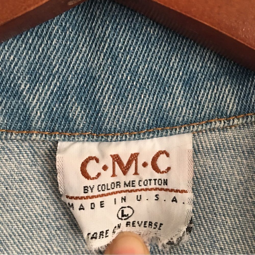 VINTAGE CMC Oversized Denim Blazer with Floral Designs | Size Large - Picture 7 of 8